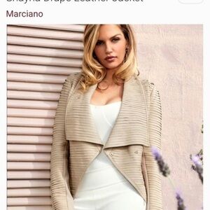 MARCIANO Shayna Drape Womens Size 0 100% Lamb Leather Jacket Beige